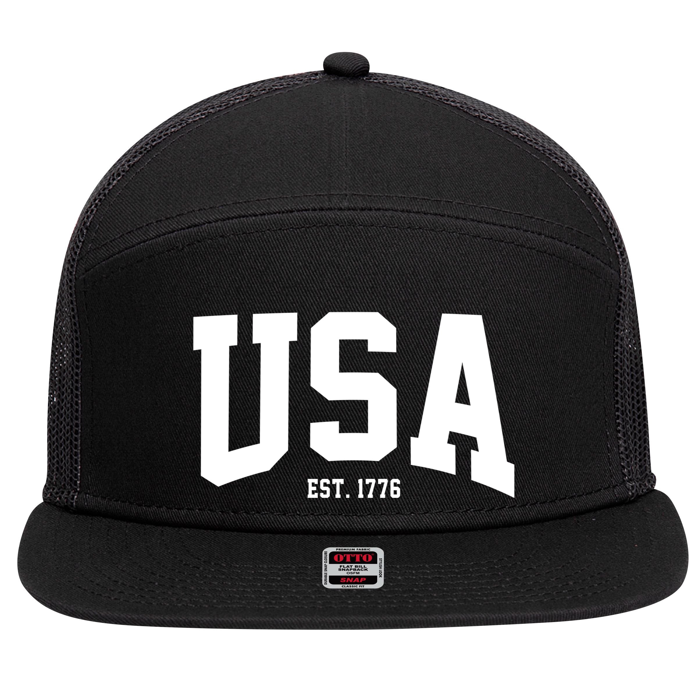 Usa Est 1776 7 Panel Mesh Trucker Snapback Hat