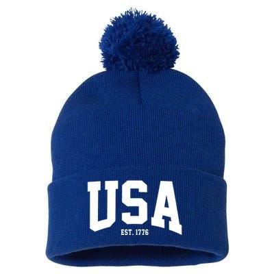 Usa Est 1776 Pom Pom 12in Knit Beanie