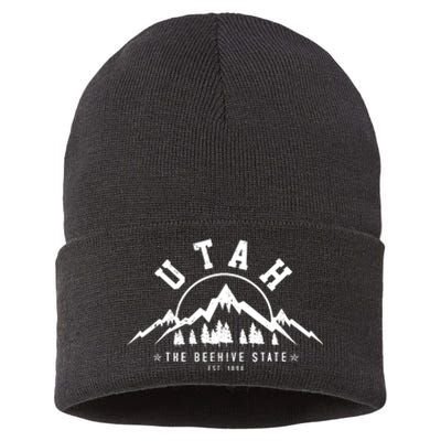 Utah Est 1896 State Vintage Mountains Nature Outdoor Gift Sustainable Knit Beanie