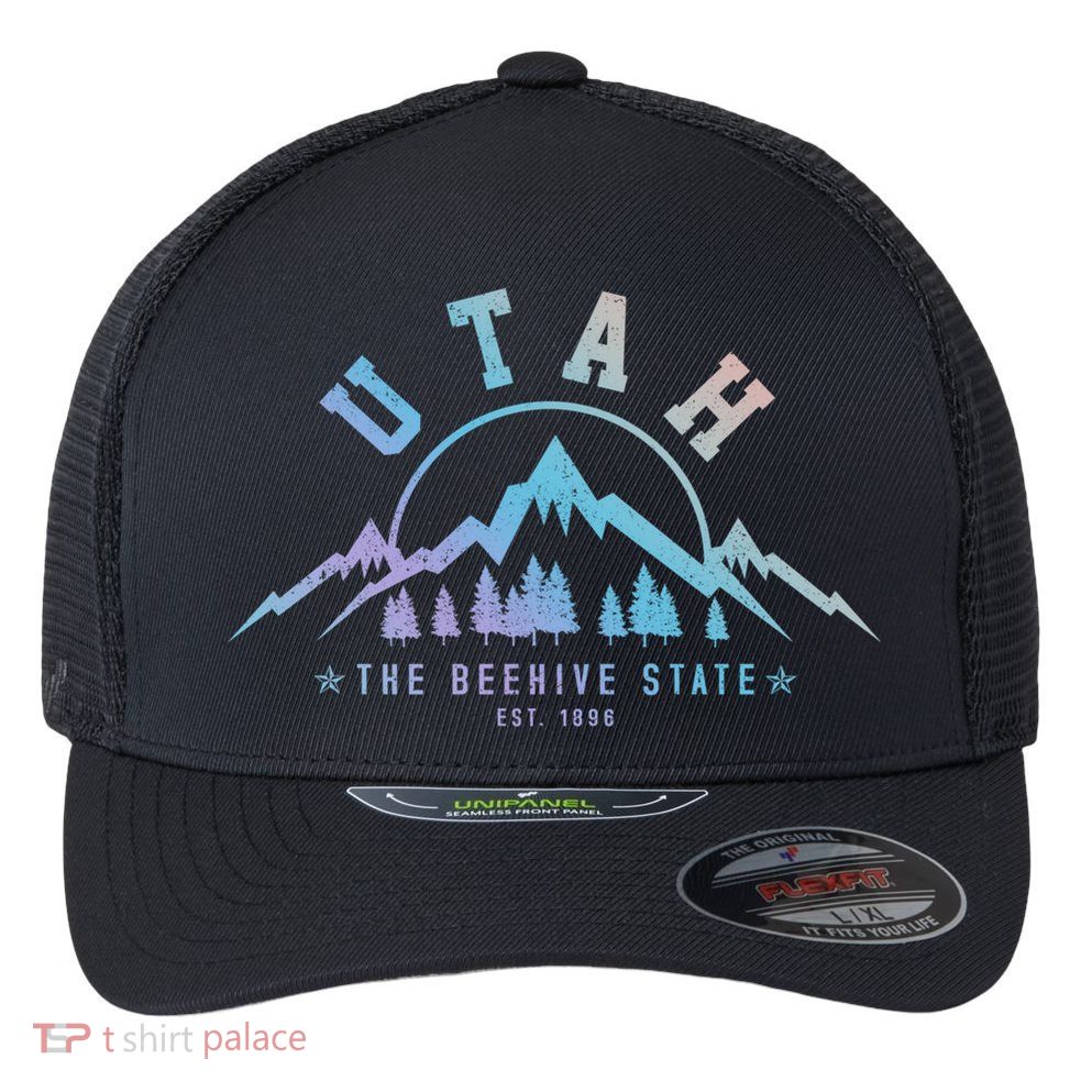 Utah Est 1896 State Vintage Mountains Nature Outdoor Gift Flexfit Unipanel Trucker Cap