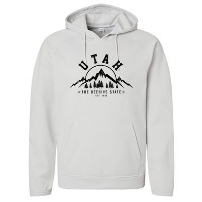 Utah Est. 1896 State Vintage Mountains Nature Outdoor Gift Performance Fleece Hoodie