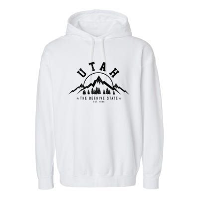 Utah Est. 1896 State Vintage Mountains Nature Outdoor Gift Garment-Dyed Fleece Hoodie