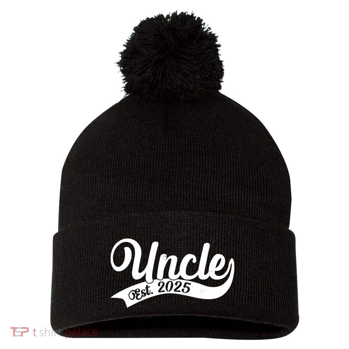 Uncle Est. 2025 New Baby Niece Nephew Pom Pom 12in Knit Beanie