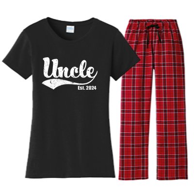 Uncle Est. 2024 Sporty Family Gift Women's Flannel Pajama Set