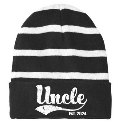 Uncle Est. 2024 Sporty Family Gift Striped Beanie with Solid Band