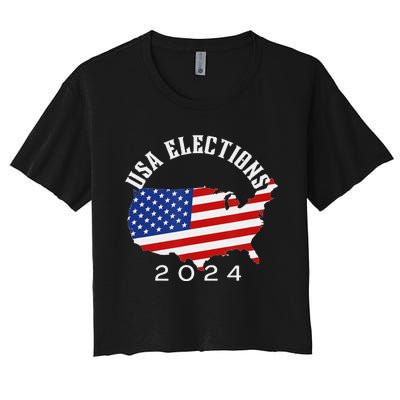 USA Elections 2024 funny american flag Women's Crop Top Tee