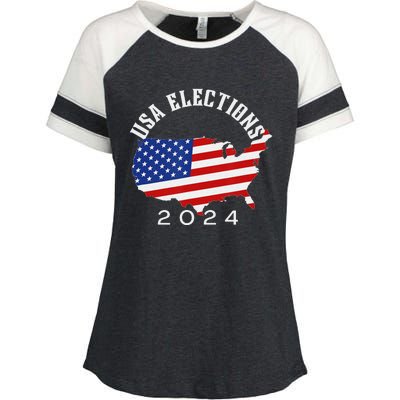 USA Elections 2024 funny american flag Enza Ladies Jersey Colorblock Tee