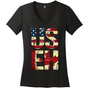 Us Eh America Canada Flag Funny American Canadian Women's V-Neck T-Shirt