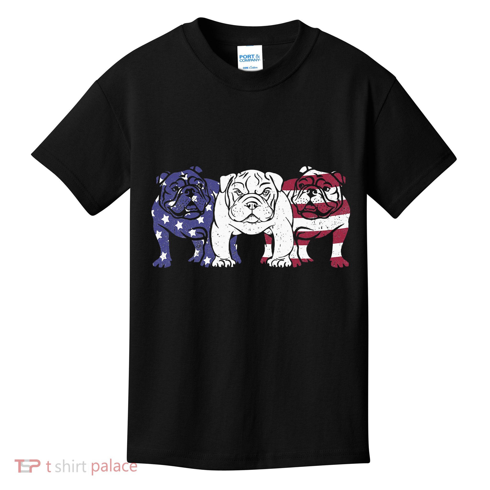 Unique English Bulldog Dog American Flag Retro Kids T-Shirt