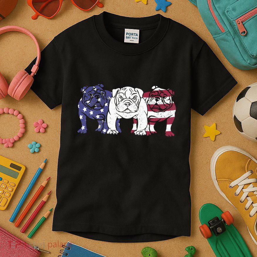 Unique English Bulldog Dog American Flag Retro Kids T-Shirt