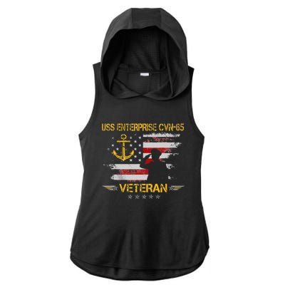 USS Enterprise CVN 65 Aircraft Carrier Veteran Flag Vintage Ladies PosiCharge Tri-Blend Wicking Draft Hoodie Tank