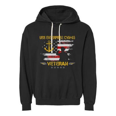 USS Enterprise CVN 65 Aircraft Carrier Veteran Flag Vintage Garment-Dyed Fleece Hoodie