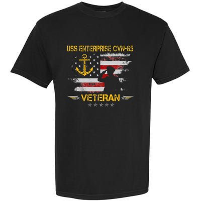 USS Enterprise CVN 65 Aircraft Carrier Veteran Flag Vintage Garment-Dyed Heavyweight T-Shirt