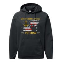 USS Enterprise CVN 65 Aircraft Carrier Veteran Flag Vintage Performance Fleece Hoodie