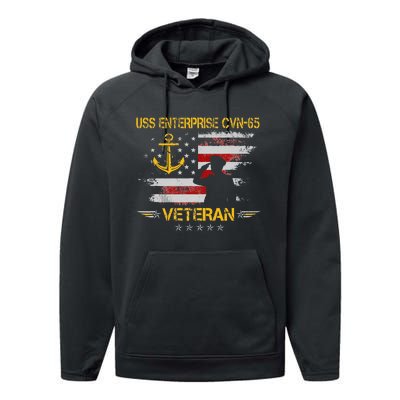 USS Enterprise CVN 65 Aircraft Carrier Veteran Flag Vintage Performance Fleece Hoodie