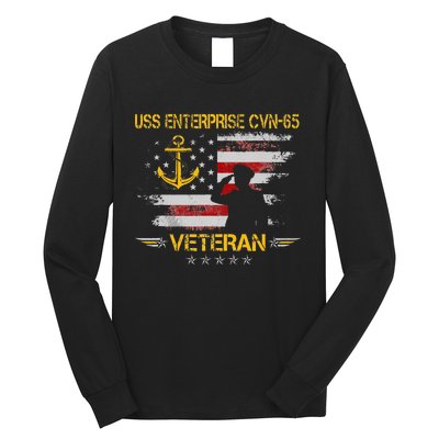 USS Enterprise CVN 65 Aircraft Carrier Veteran Flag Vintage Long Sleeve Shirt