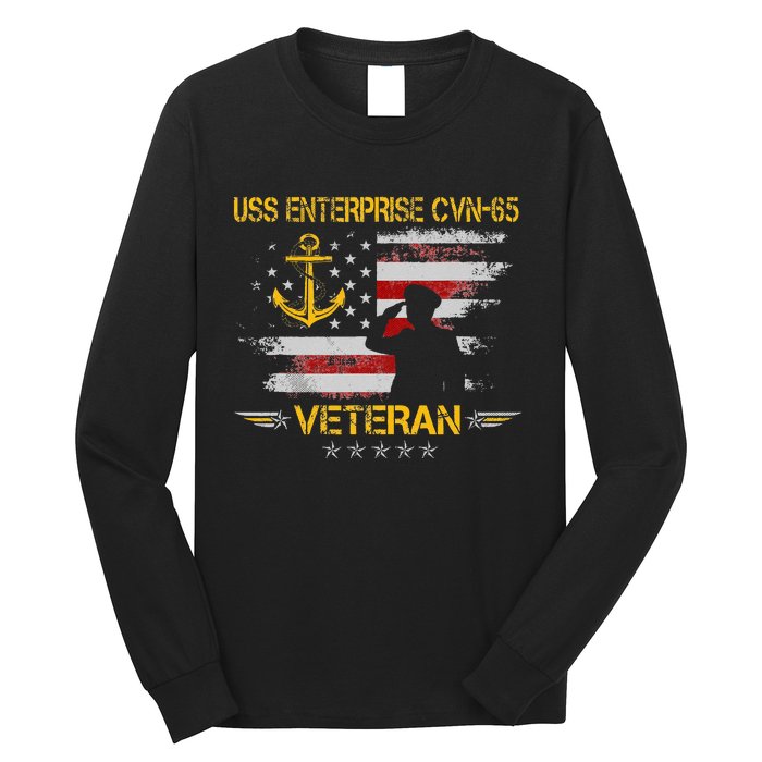 USS Enterprise CVN 65 Aircraft Carrier Veteran Flag Vintage Long Sleeve Shirt