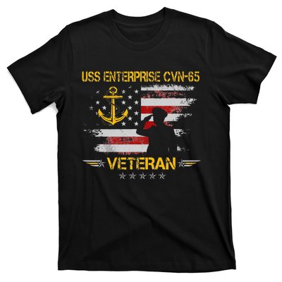 USS Enterprise CVN 65 Aircraft Carrier Veteran Flag Vintage T-Shirt