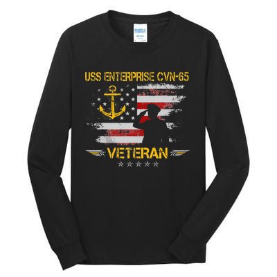 USS Enterprise CVN 65 Aircraft Carrier Veteran Flag Vintage Tall Long Sleeve T-Shirt