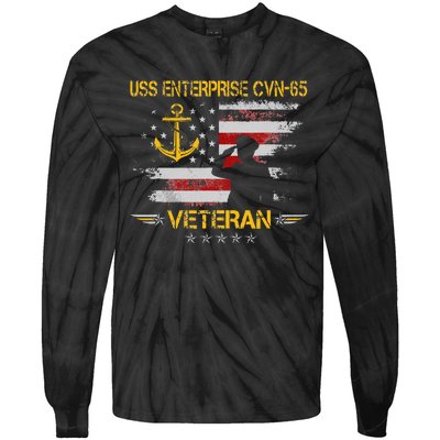 USS Enterprise CVN 65 Aircraft Carrier Veteran Flag Vintage Tie-Dye Long Sleeve Shirt