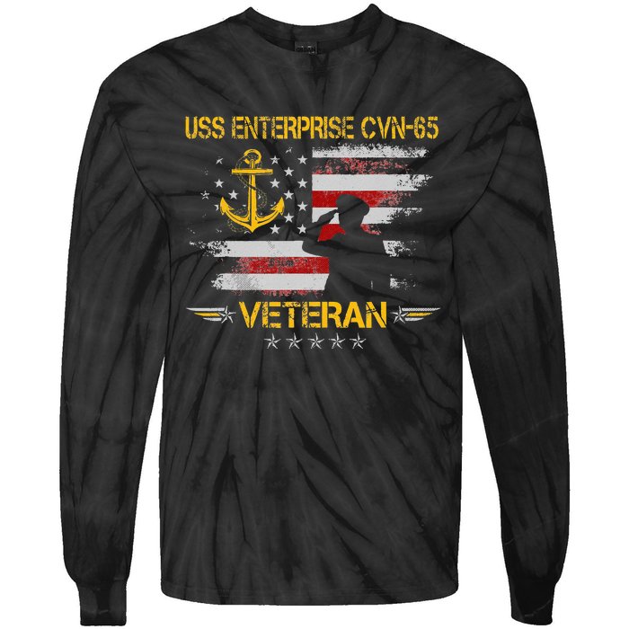 USS Enterprise CVN 65 Aircraft Carrier Veteran Flag Vintage Tie-Dye Long Sleeve Shirt