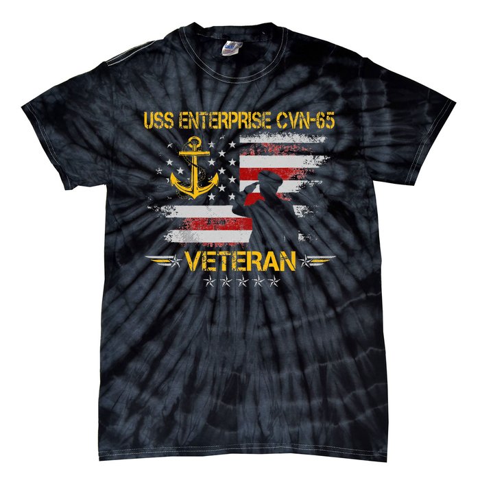 USS Enterprise CVN 65 Aircraft Carrier Veteran Flag Vintage Tie-Dye T-Shirt