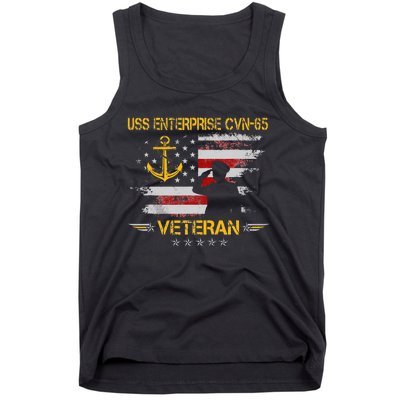 USS Enterprise CVN 65 Aircraft Carrier Veteran Flag Vintage Tank Top