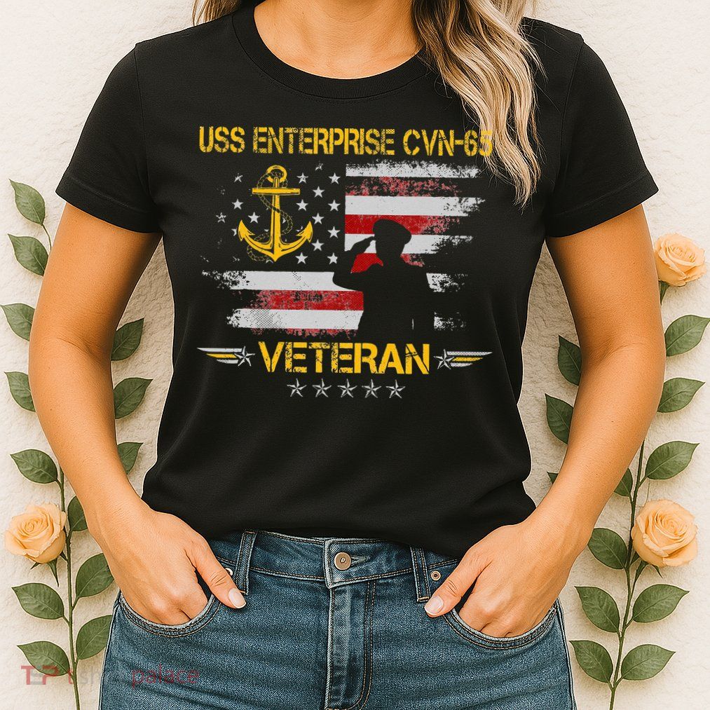 USS Enterprise CVN 65 Aircraft Carrier Veteran Flag Vintage Women's T-Shirt