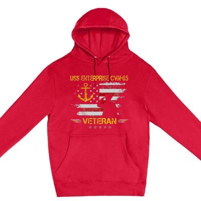 USS Enterprise CVN 65 Aircraft Carrier Veteran Flag Vintage Premium Pullover Hoodie