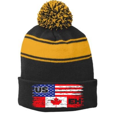 US EH Canada America Flag Maple Leaf Proud Canuck Roots Stripe Pom Pom Beanie