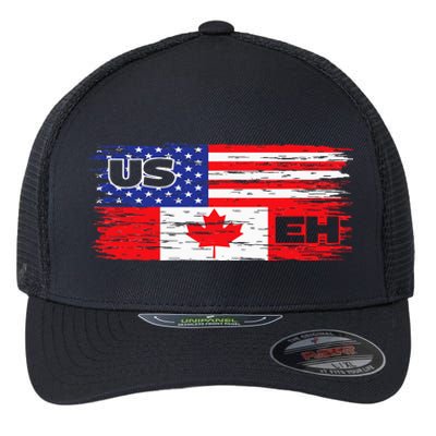 US EH Canada America Flag Maple Leaf Proud Canuck Roots Flexfit Unipanel Trucker Cap