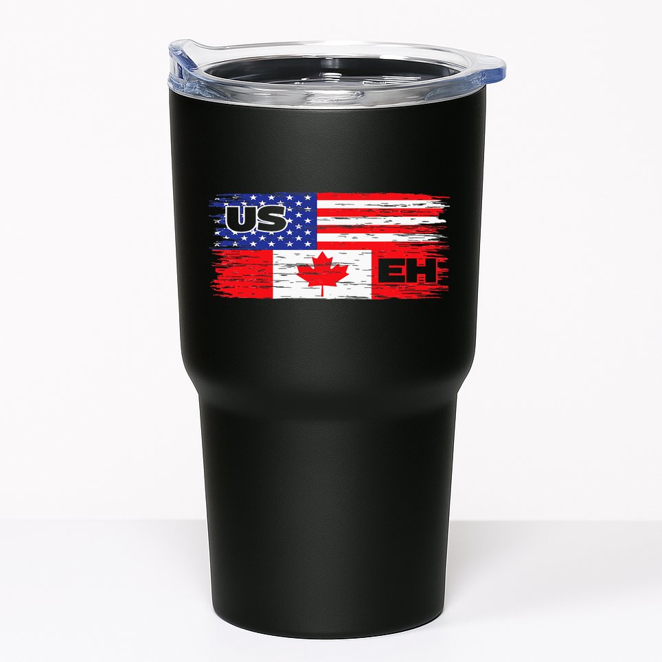 US EH Canada America Flag Maple Leaf Proud Canuck Roots Tumbler