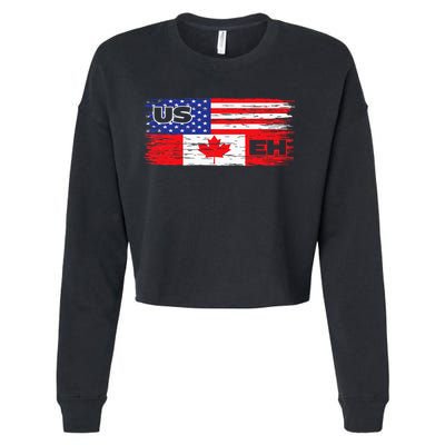 US EH Canada America Flag Maple Leaf Proud Canuck Roots Cropped Pullover Crew