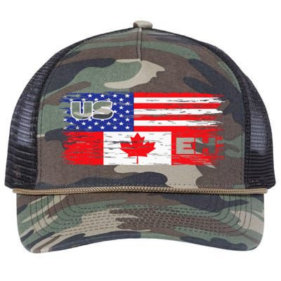 US EH Canada America Flag Maple Leaf Proud Canuck Roots Retro Rope Trucker Hat Cap