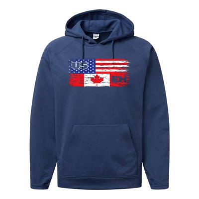 US EH Canada America Flag Maple Leaf Proud Canuck Roots Performance Fleece Hoodie