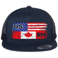 US EH Canada America Flag Maple Leaf Proud Canuck Roots Flat Bill Trucker Hat