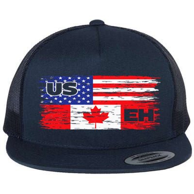 US EH Canada America Flag Maple Leaf Proud Canuck Roots Flat Bill Trucker Hat