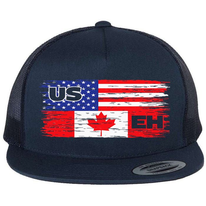 US EH Canada America Flag Maple Leaf Proud Canuck Roots Flat Bill Trucker Hat