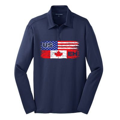 US EH Canada America Flag Maple Leaf Proud Canuck Roots Silk Touch Performance Long Sleeve Polo