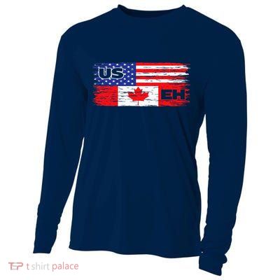 US EH Canada America Flag Maple Leaf Proud Canuck Roots Cooling Performance Long Sleeve Crew