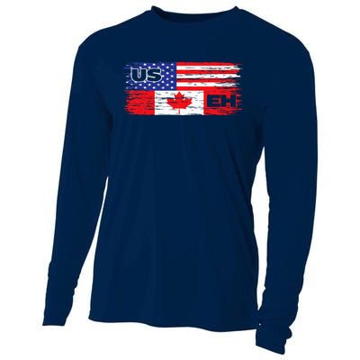 US EH Canada America Flag Maple Leaf Proud Canuck Roots Cooling Performance Long Sleeve Crew