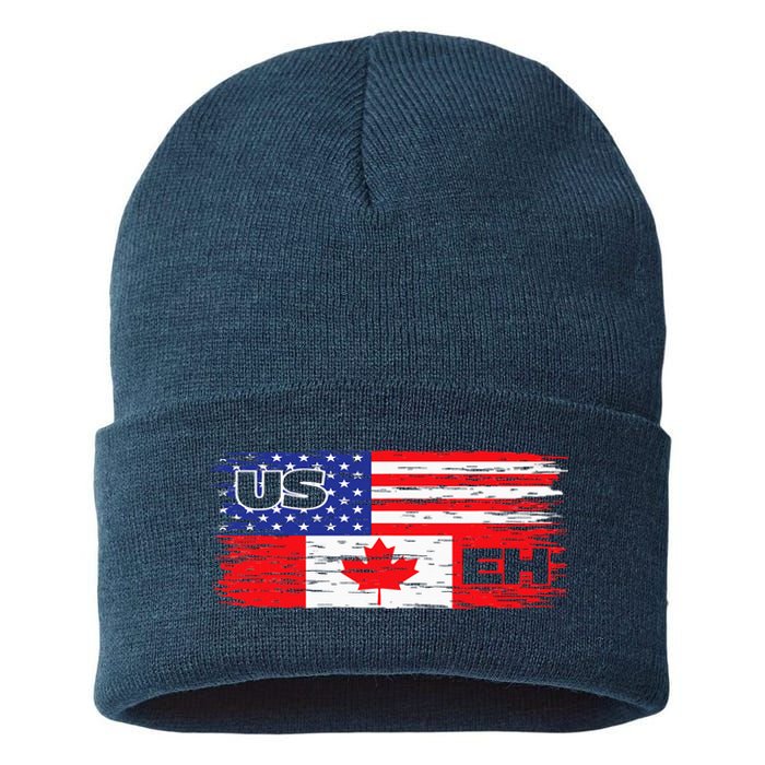 US EH Canada America Flag Maple Leaf Proud Canuck Roots Sustainable Knit Beanie