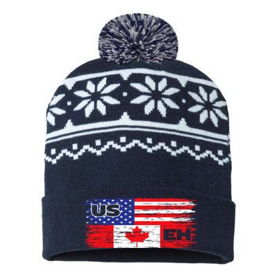 US EH Canada America Flag Maple Leaf Proud Canuck Roots USA-Made Snowflake Beanie