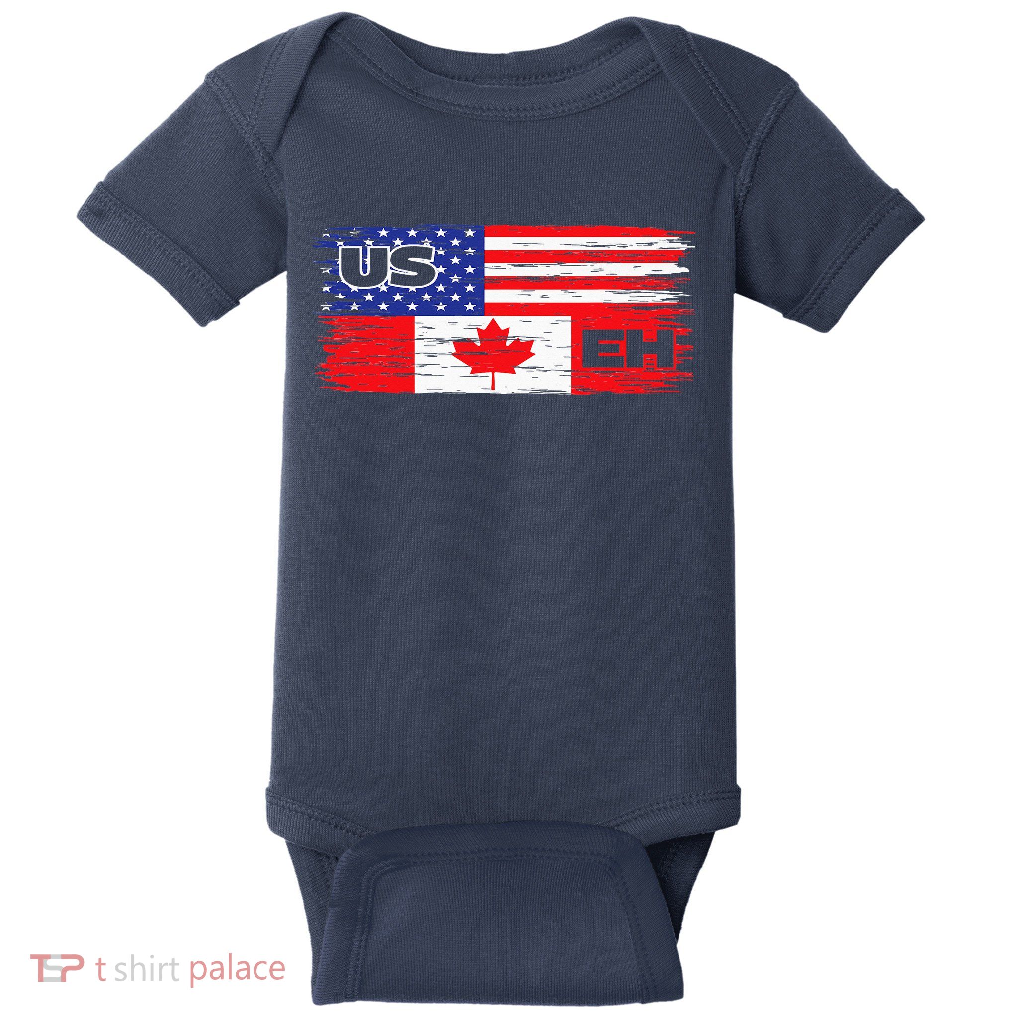 US EH Canada America Flag Maple Leaf Proud Canuck Roots Baby Bodysuit