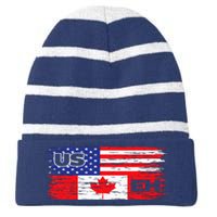 US EH Canada America Flag Maple Leaf Proud Canuck Roots Striped Beanie with Solid Band