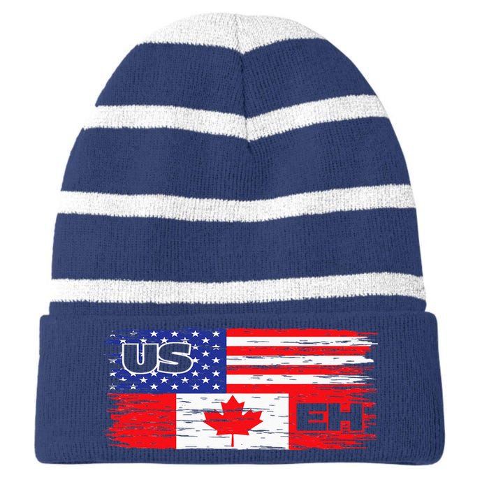 US EH Canada America Flag Maple Leaf Proud Canuck Roots Striped Beanie with Solid Band