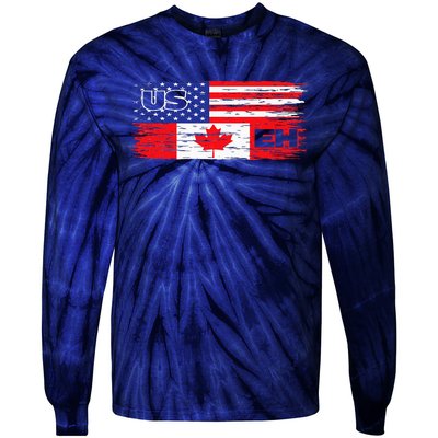 US EH Canada America Flag Maple Leaf Proud Canuck Roots Tie-Dye Long Sleeve Shirt