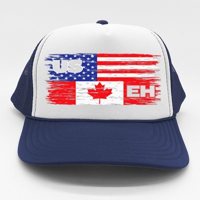 US EH Canada America Flag Maple Leaf Proud Canuck Roots Trucker Hat