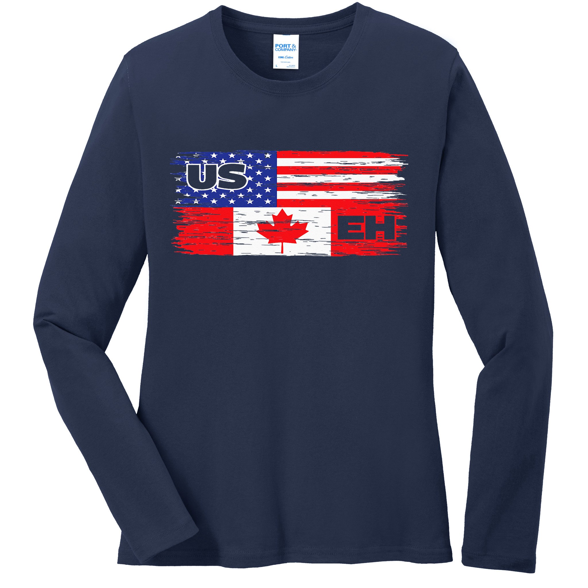 US EH Canada America Flag Maple Leaf Proud Canuck Roots Ladies Long Sleeve Shirt