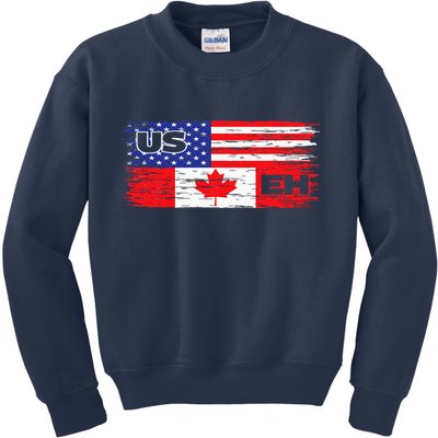 US EH Canada America Flag Maple Leaf Proud Canuck Roots Kids Sweatshirt